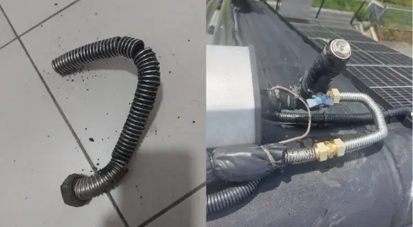 Uszkodzony, przegrzany kolektor. Co robić? Wężyk instalacji solarnej wygląda na przepalony.