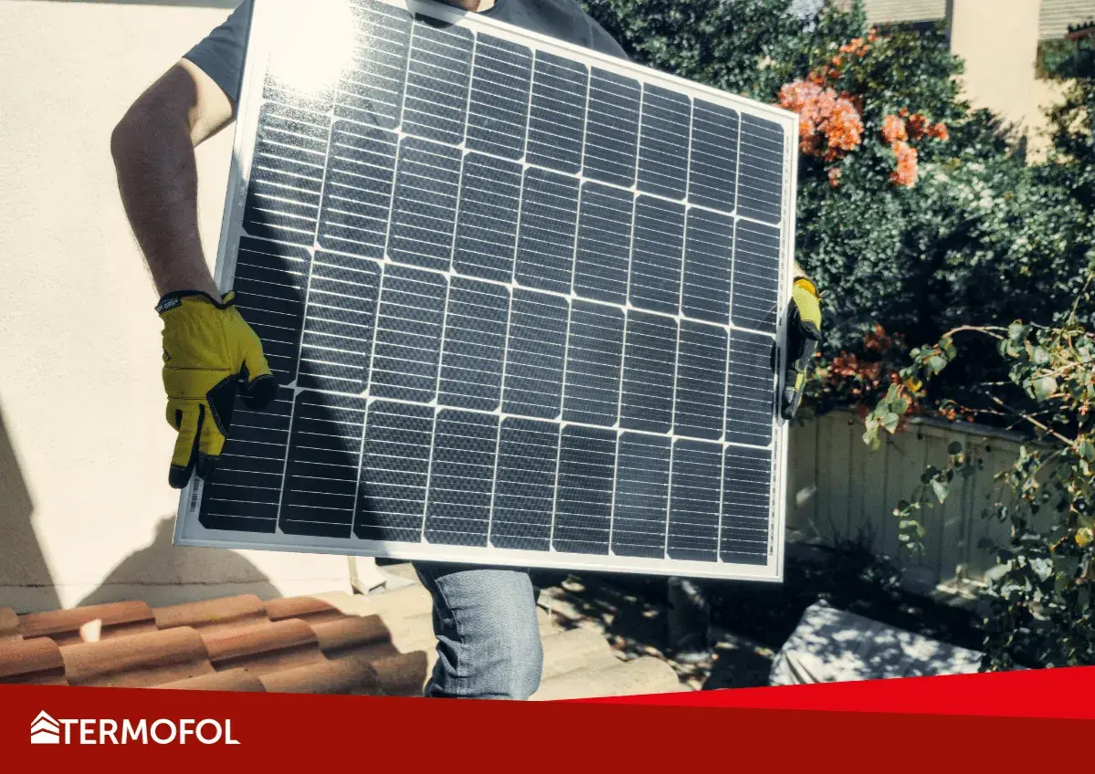 Osoba w żółtych rękawicach niesie panel fotowoltaiczny. Zastanawiasz się, czy można dołożyć panele fotowoltaiczne do istniejącej instalacji?