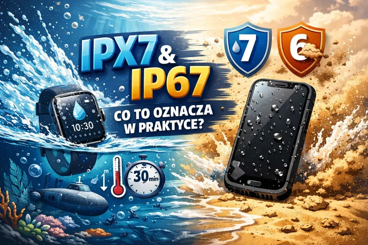 Smartwatch i smartfon w wodzie. Co to oznacza IP67? Ochrona przed zanurzeniem do 1 metra przez 30 minut.