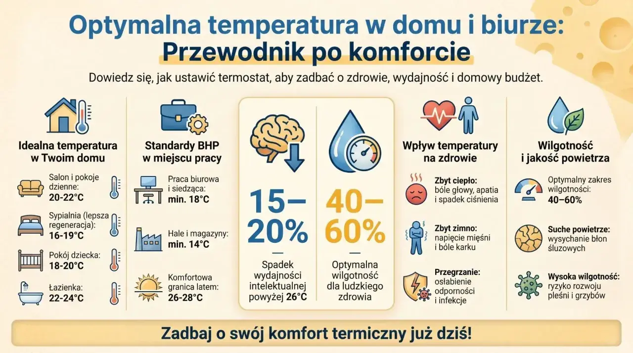 Jaka temperatura w domu zimą? Optymalna dla salonu to 20-22°C, a dla sypialni 16-19°C. Zadbaj o komfort termiczny!