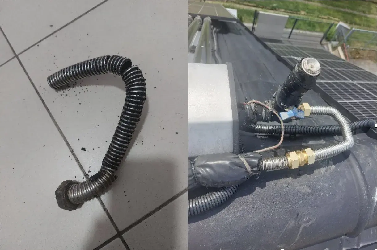 Uszkodzony, przegrzany kolektor. Co robić? Wężyk instalacji solarnej wygląda na przepalony.
