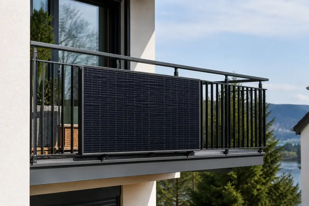 Czy można zamontować panele fotowoltaiczne na balkonie? Tak, ten panel na balustradzie pokazuje, jak to zrobić.